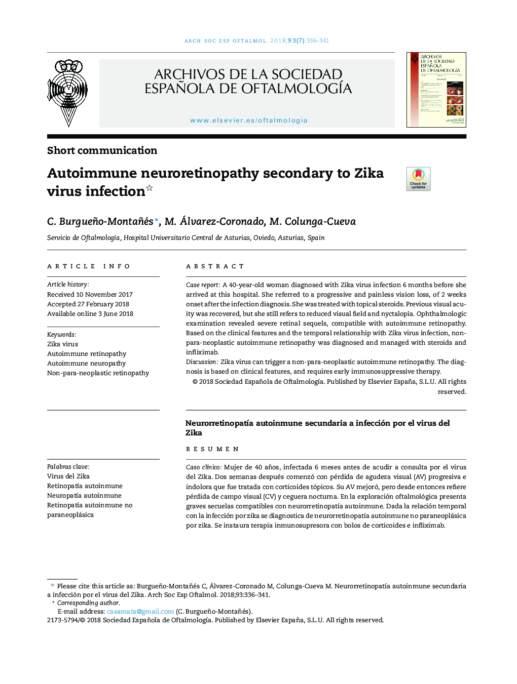 Autoimmune neuroretinopathy secondary to Zika virus infection
