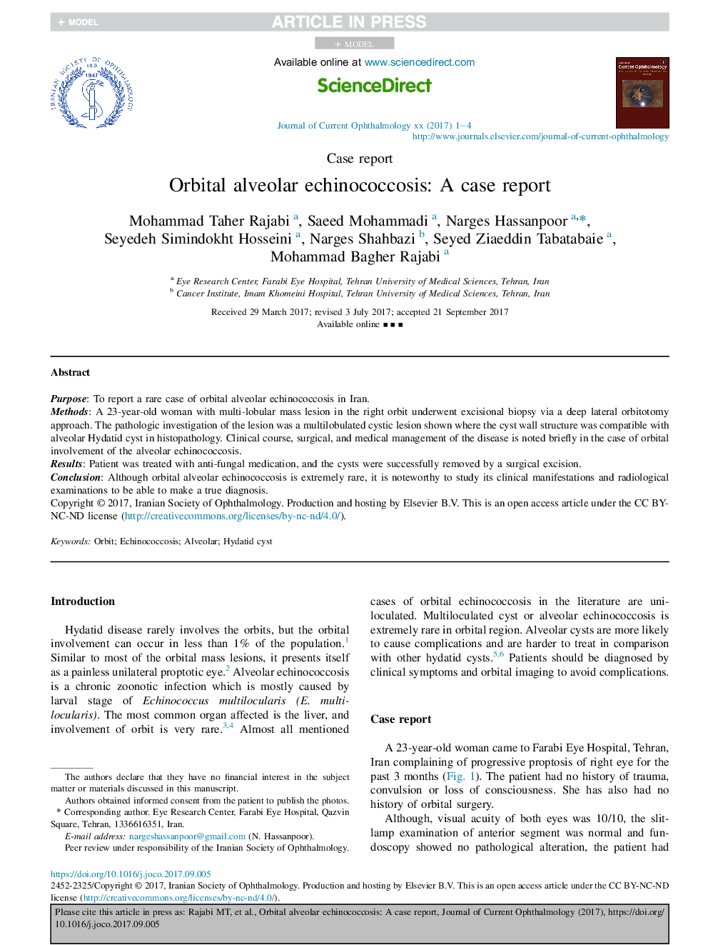 Orbital alveolar echinococcosis: A case report