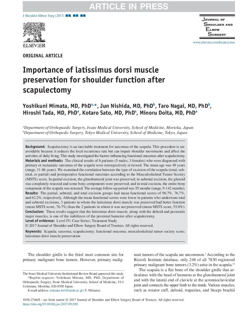 اهمیت حفظ عضله لاشیسیموس دورسی برای عملکرد شانه بعد از اسکاپولکتومی 