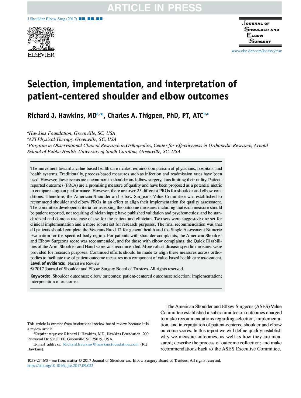 انتخاب، پیاده سازی و تفسیر نتایج بیمار مبتلا به شانه و آرنج 
