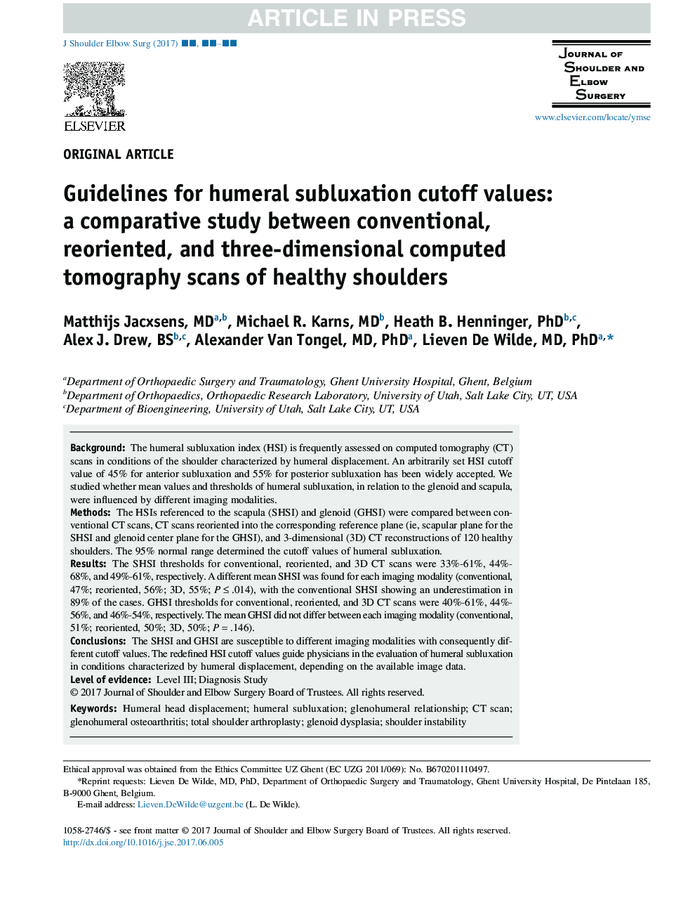 رهنمود های مقایسهای مقادیر کمالواکسون مفصلی: یک مطالعه تطبیقی ​​بین اسکن سی تی اسکن متعارف، مجدد و سه بعدی شانه های سالم 