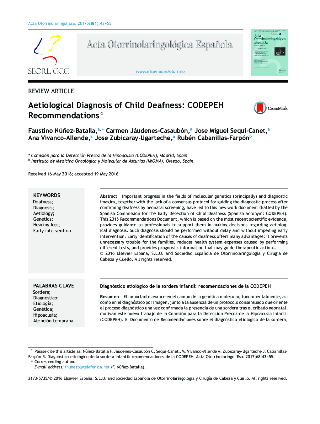 Aetiological Diagnosis of Child Deafness: CODEPEH Recommendations