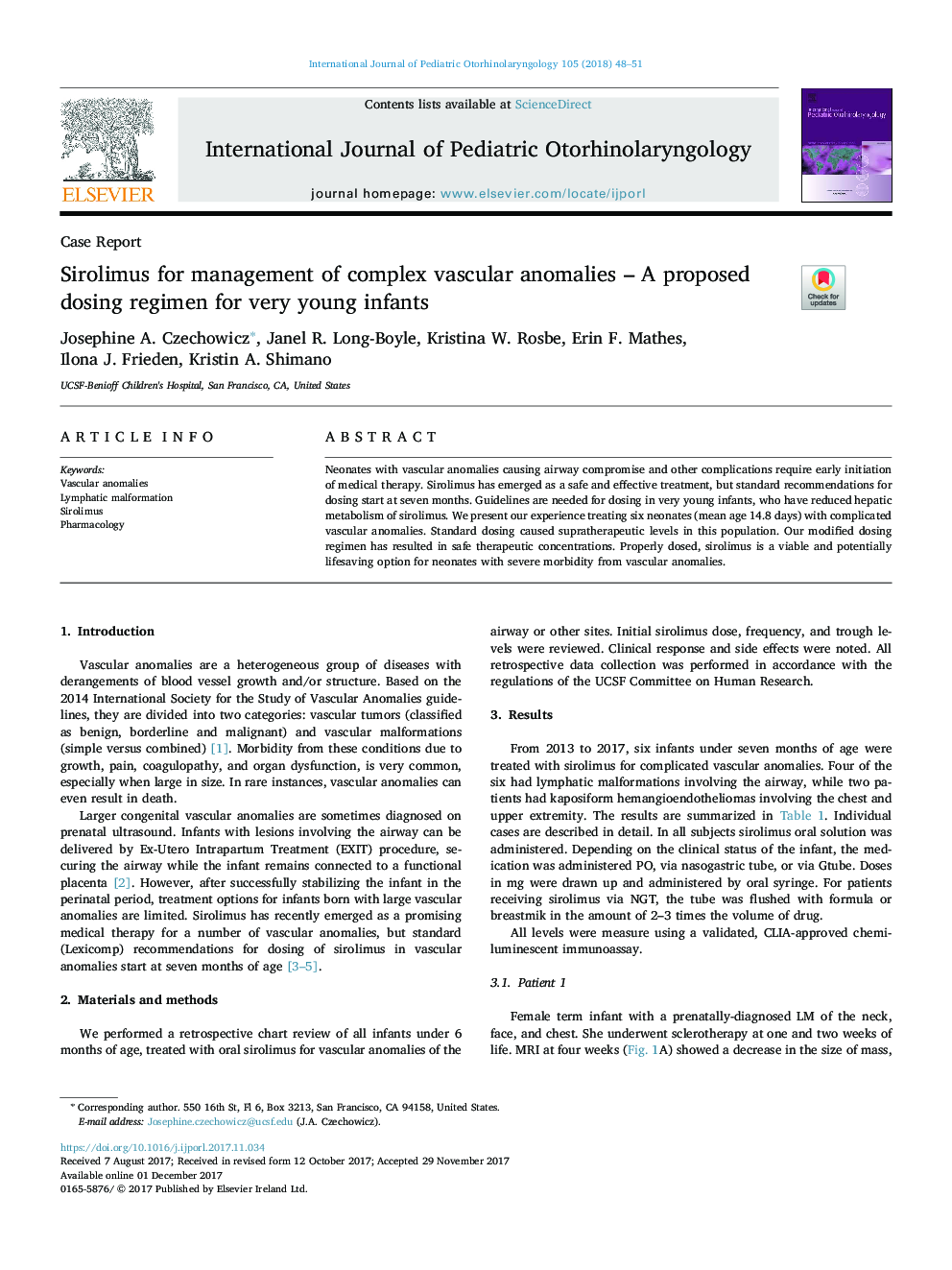 Sirolimus for management of complex vascular anomalies - A proposed dosing regimen for very young infants