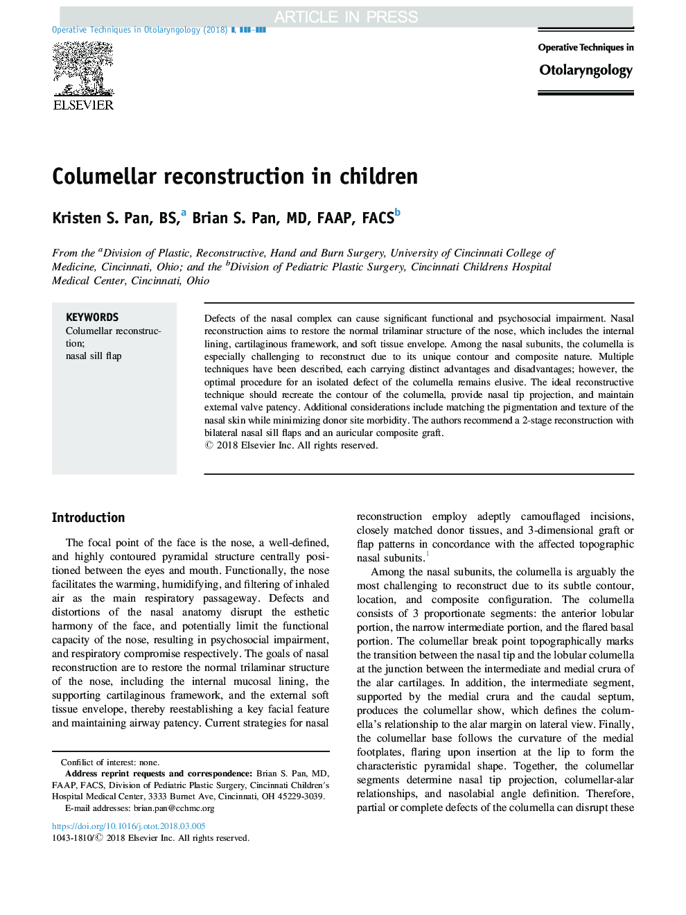 Columellar reconstruction in children