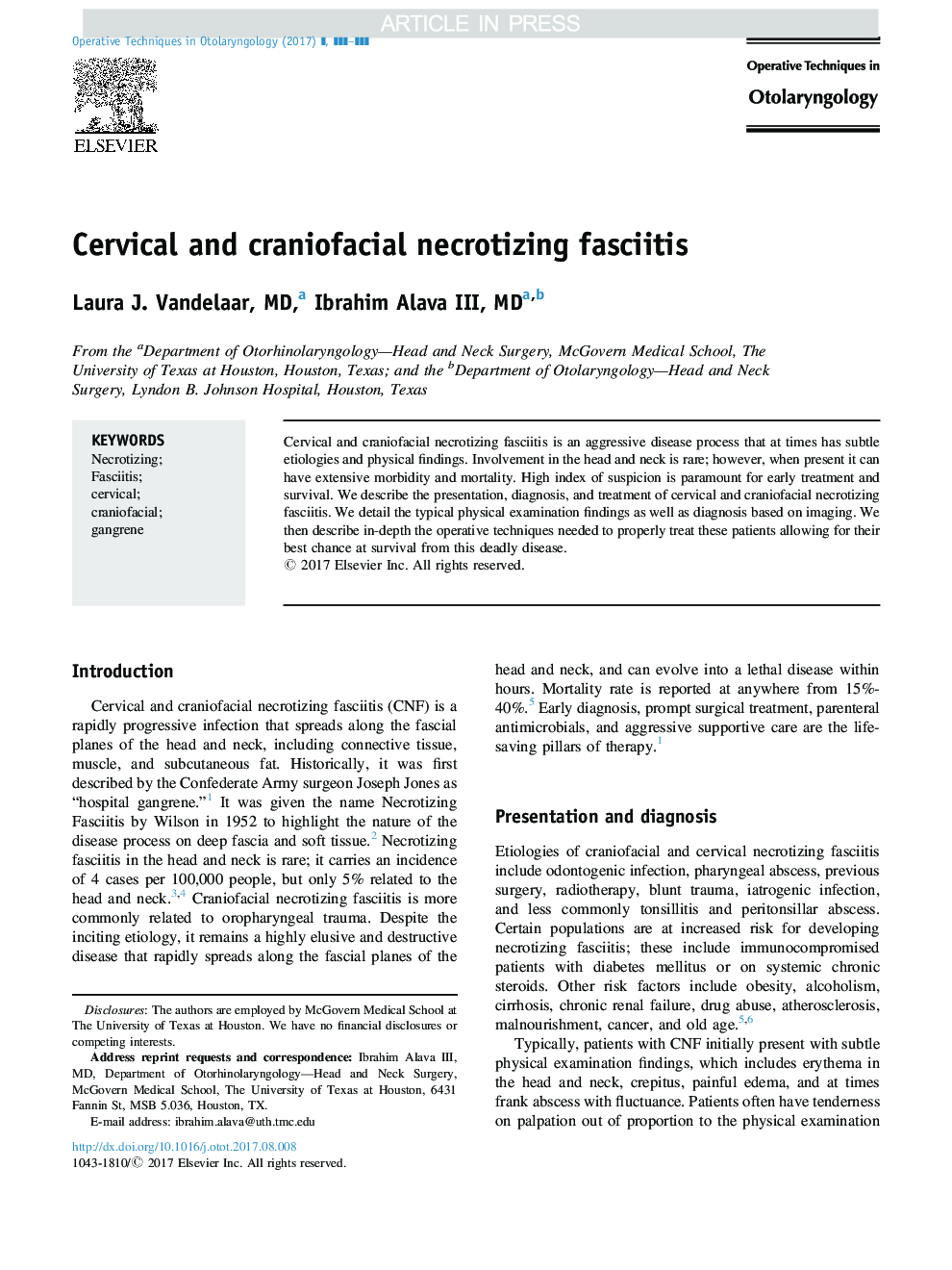 Cervical and craniofacial necrotizing fasciitis