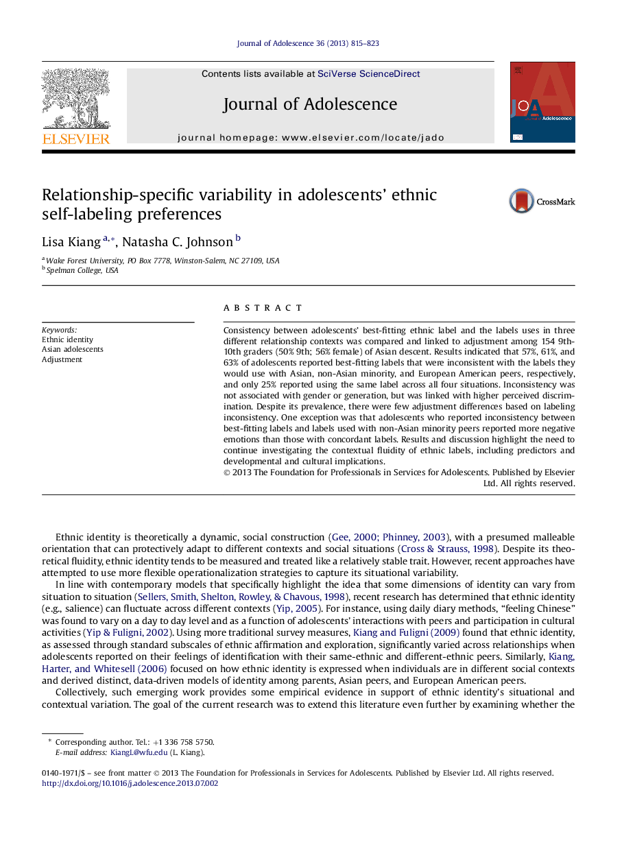 Relationship-specific variability in adolescents' ethnic self-labeling preferences