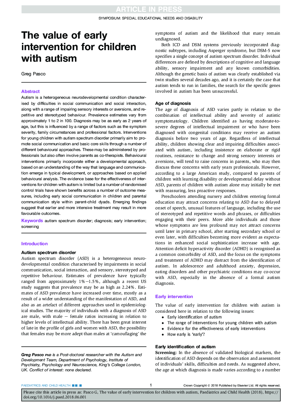 ارزش مداخله زودهنگام برای کودکان مبتلا به اوتیسم 