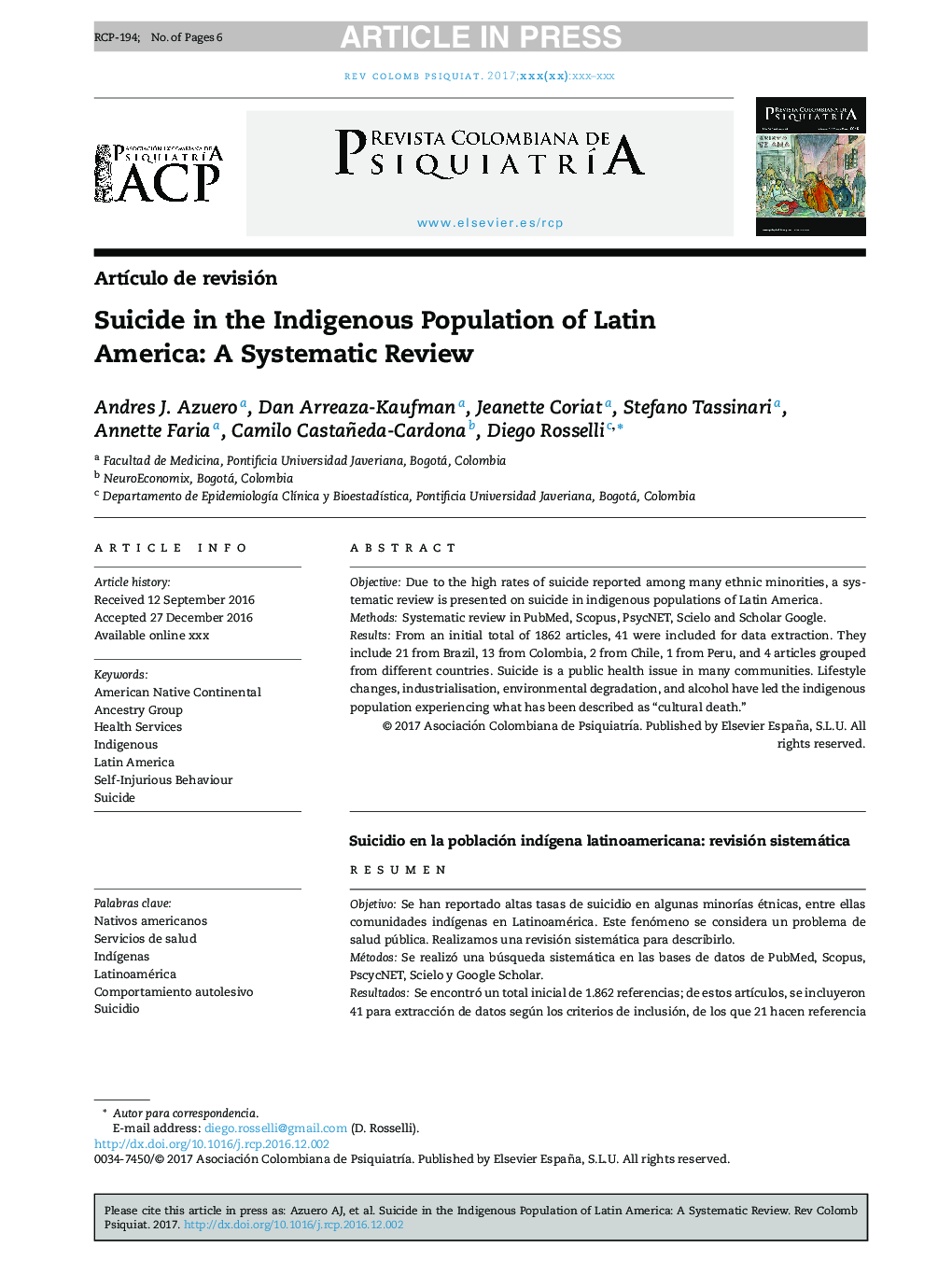 خودکشی در جمعیت بومی آمریکای لاتین: یک بررسی سیستماتیک 