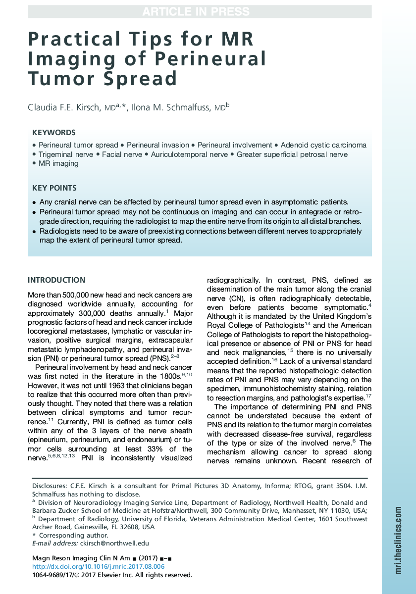 Practical Tips for MR Imaging of Perineural Tumor Spread