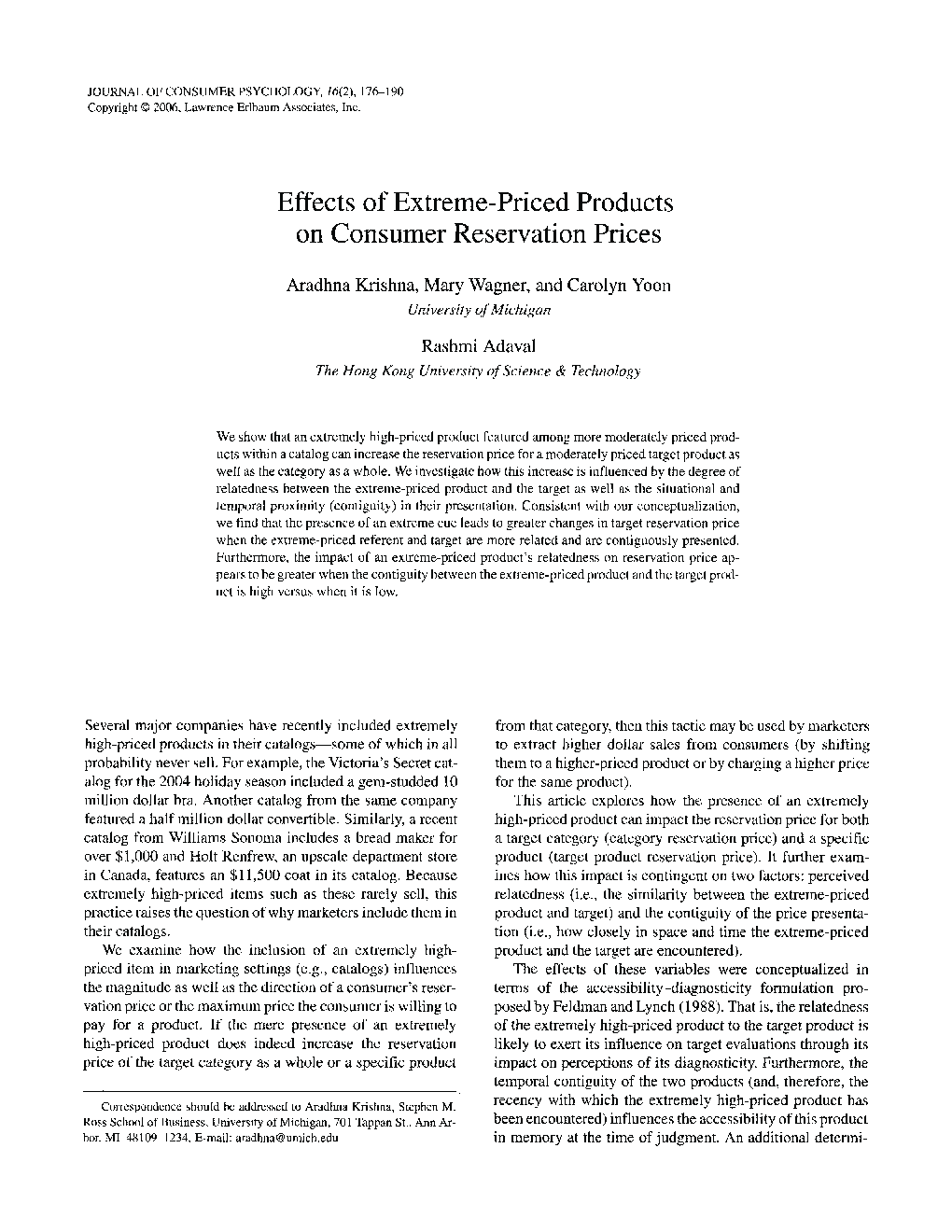 Effects of Extreme-Priced Products on Consumer Reservation Prices