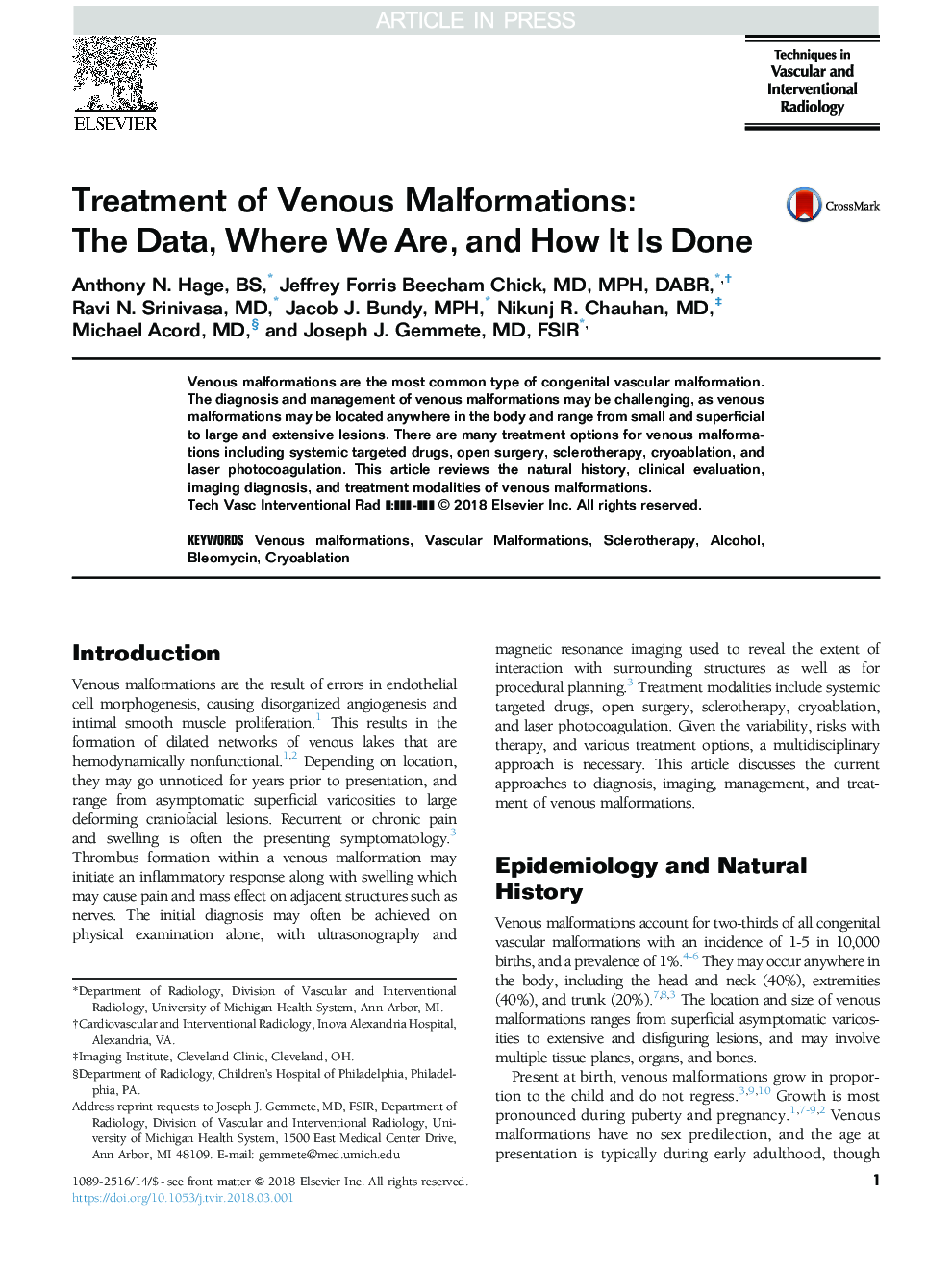 Treatment of Venous Malformations: The Data, Where We Are, and How It Is Done
