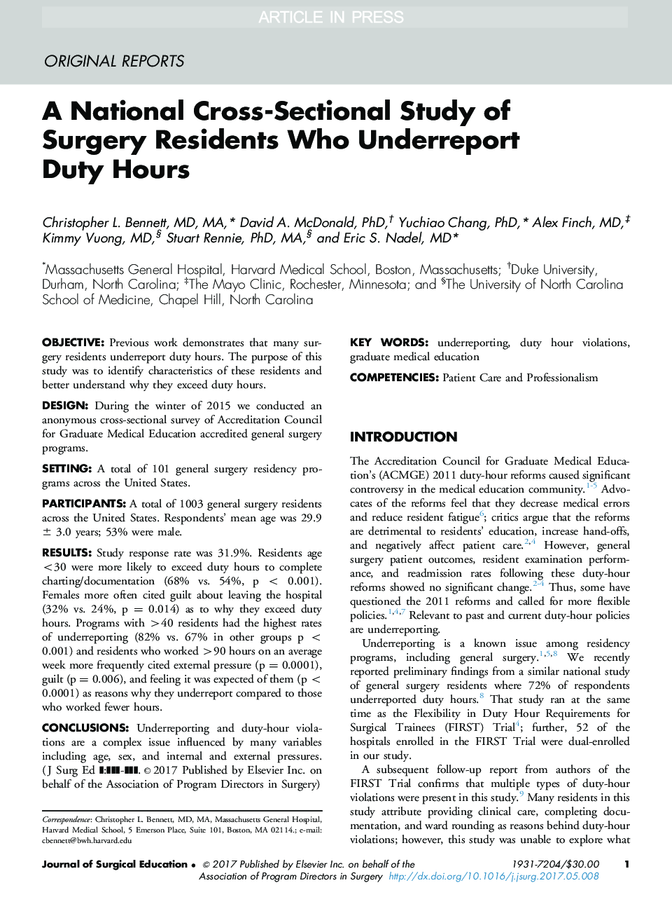یک مطالعه بین بخش های ملی در مورد جراحان ساکنان که گزارشات کمبود وقت را دارند 