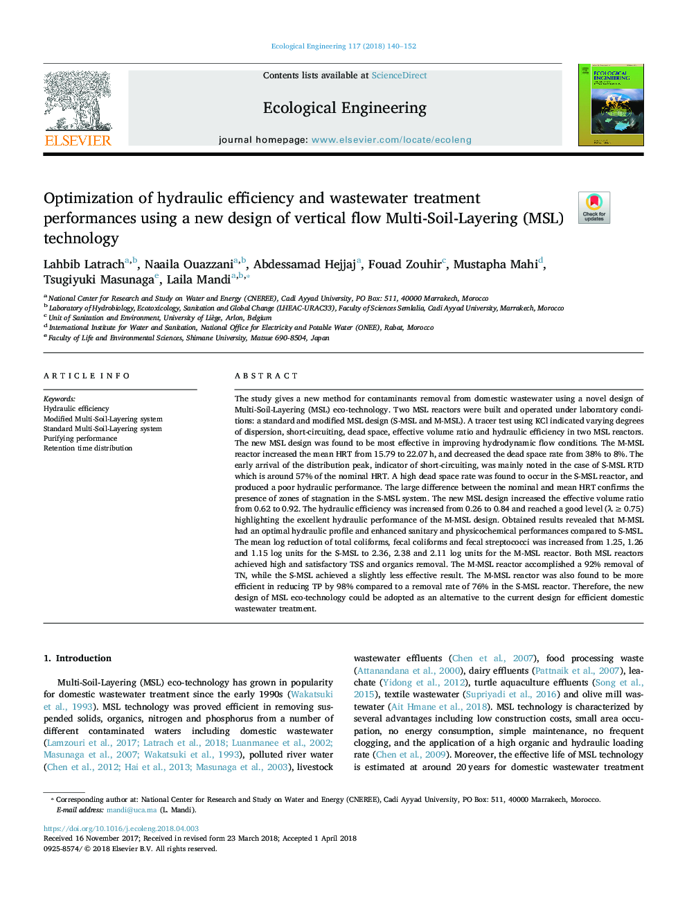 Optimization of hydraulic efficiency and wastewater treatment performances using a new design of vertical flow Multi-Soil-Layering (MSL) technology