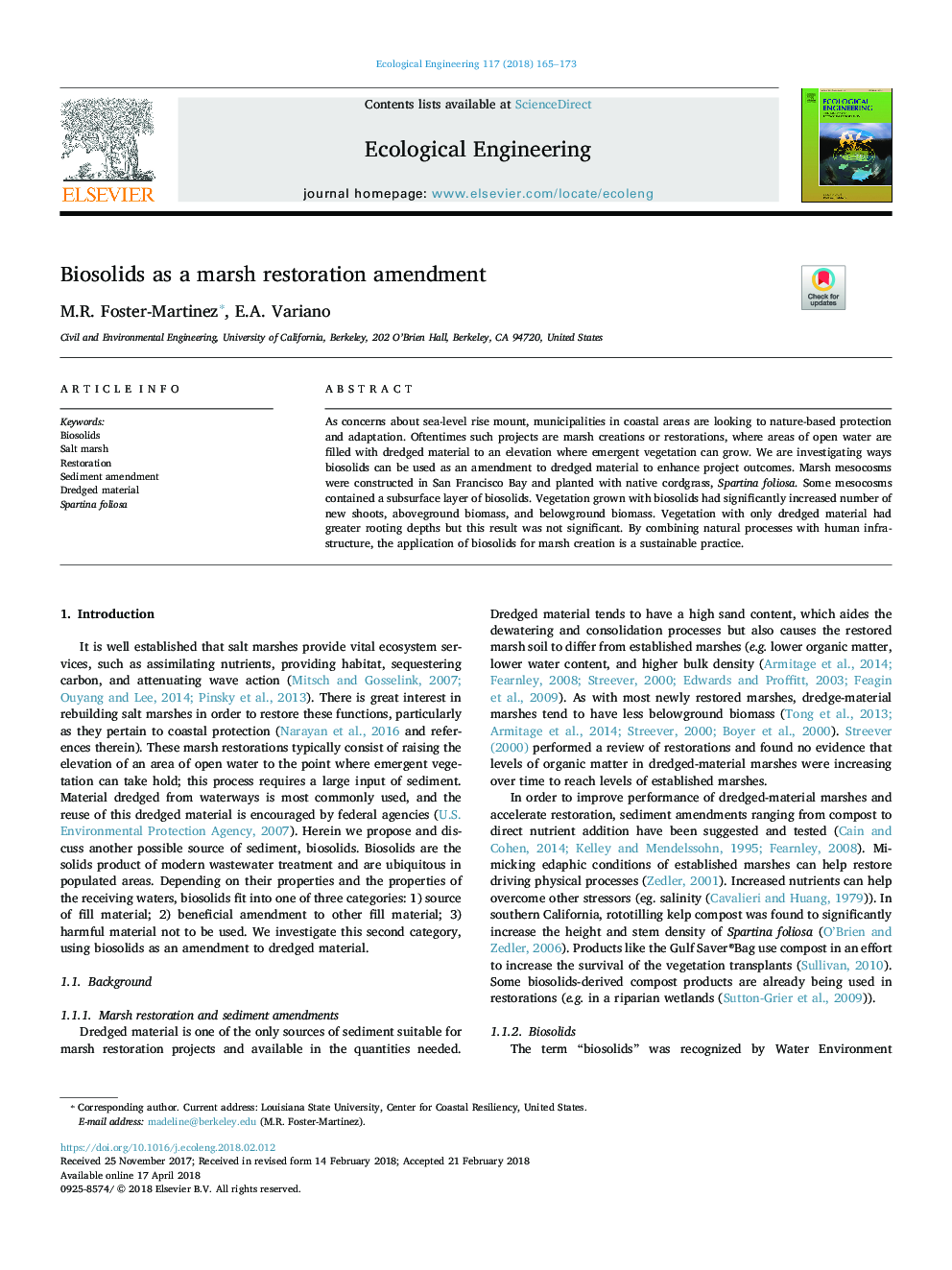 Biosolids as a marsh restoration amendment