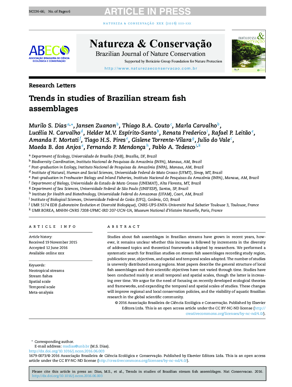روند مطالعات موجود در ماهی های دریایی برزیل 