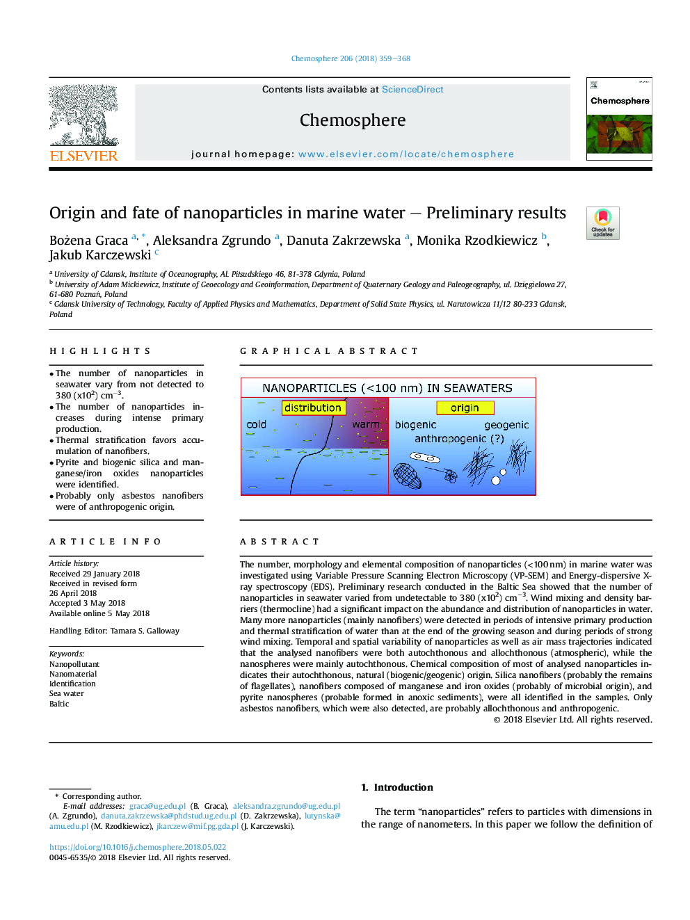 منشا و سرنوشت نانوذرات در آب های دریایی - نتایج اولیه 