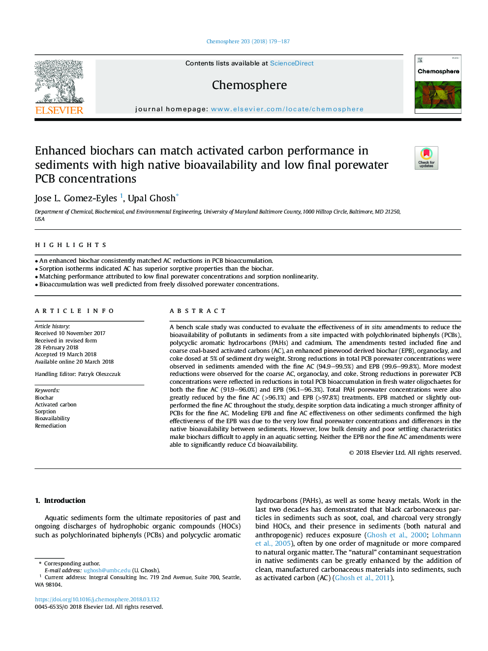 Enhanced biochars can match activated carbon performance in sediments with high native bioavailability and low final porewater PCB concentrations