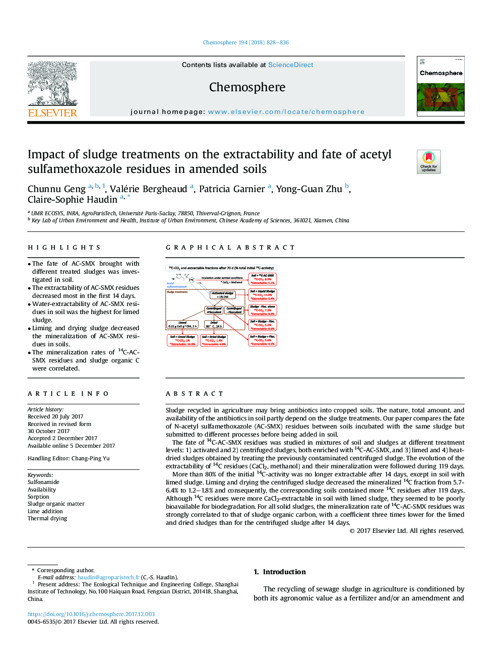 تأثیر تدابیر لجن بر پالایش و سرنوشت بقایای استیل سولفامتوکسازول در خاک اصلاح شده 