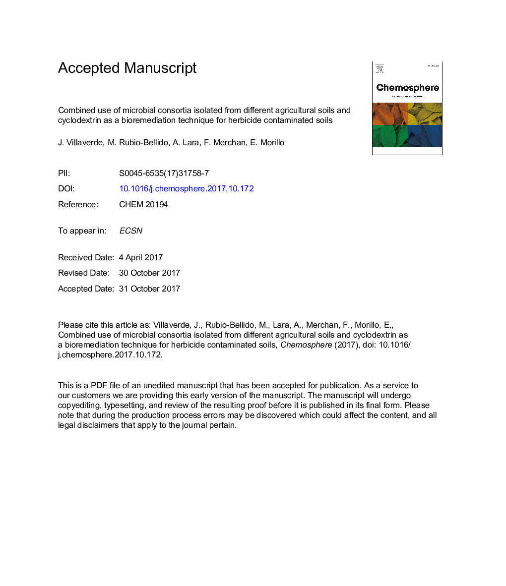 استفاده ترکیبی از کنسرسیوم های میکروبی جدا شده از خاک های مختلف کشاورزی و سیکلوکود کسترین به عنوان یک تکنیک زیست شناسی برای خاک های آلوده به علف کش 