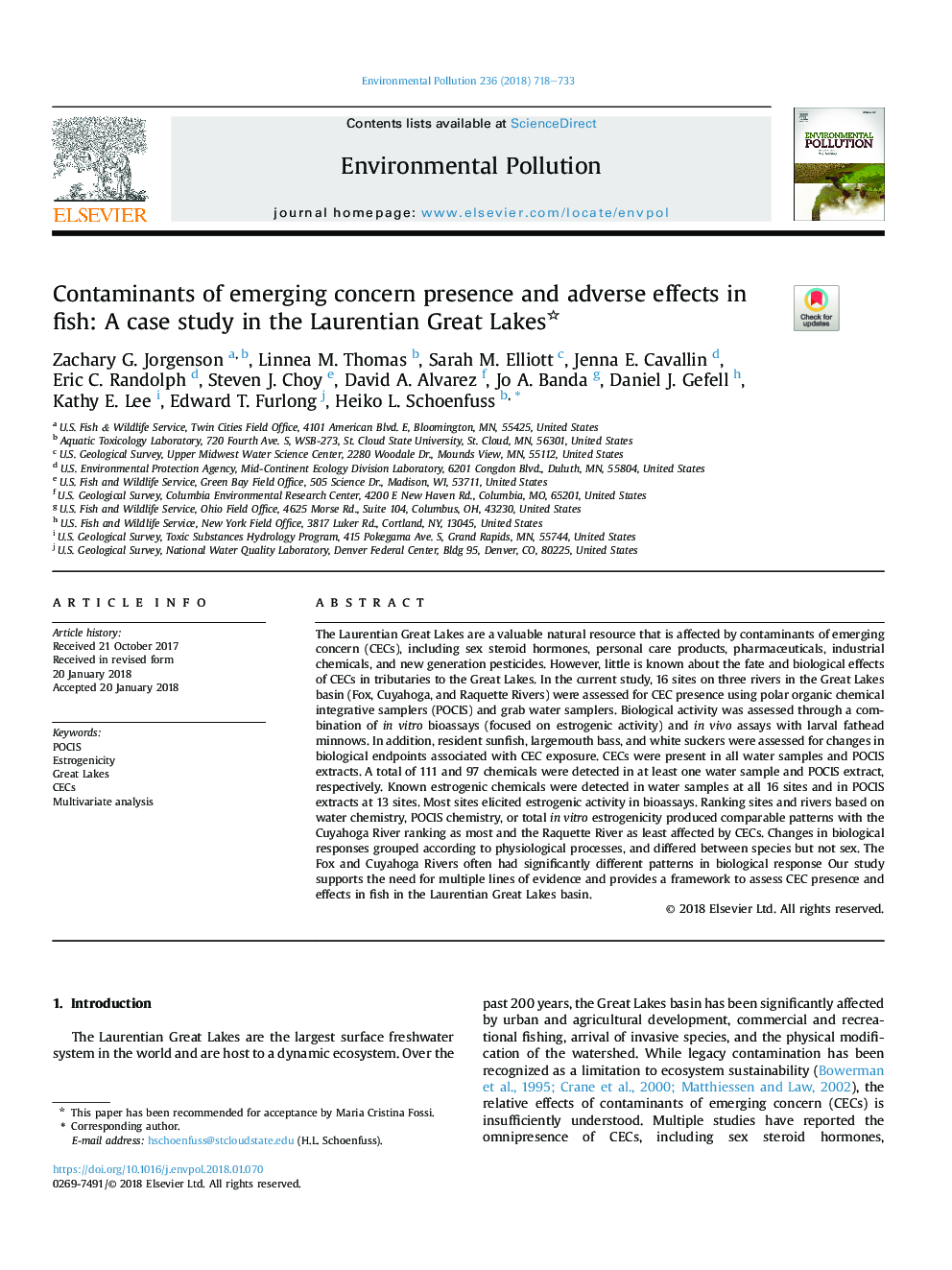 آلاینده های موجود در معرض نگرانی و اثرات جانبی آن در ماهی: یک مطالعه موردی در دریاچه های بزرگ لورانتی 