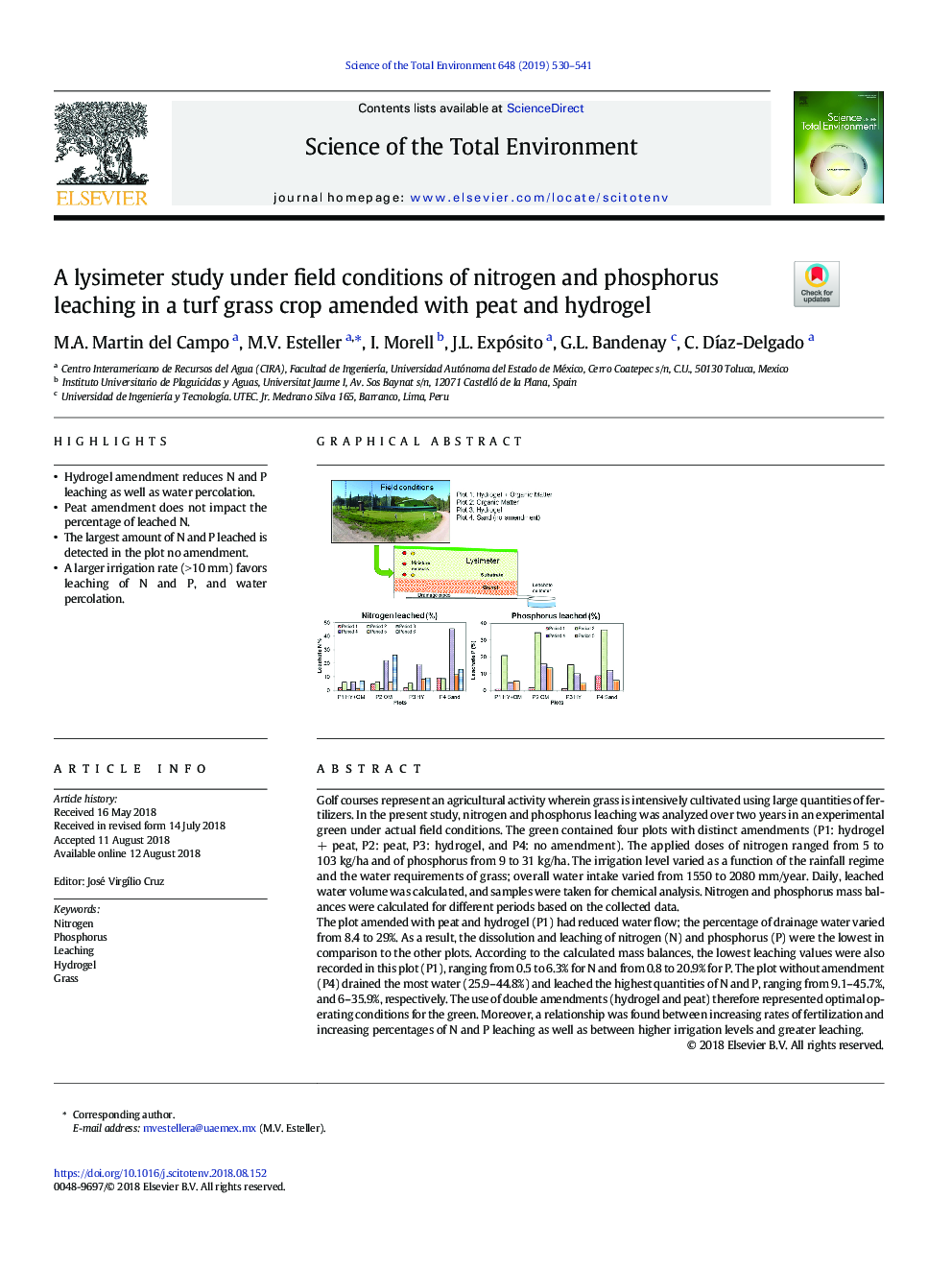 مطالعهی لیزیمتر در شرایط مزرعهای نیتروژن و اشباع فسفر در گیاه چمن زارهای اصلاح شده با توربین و هیدروژل
