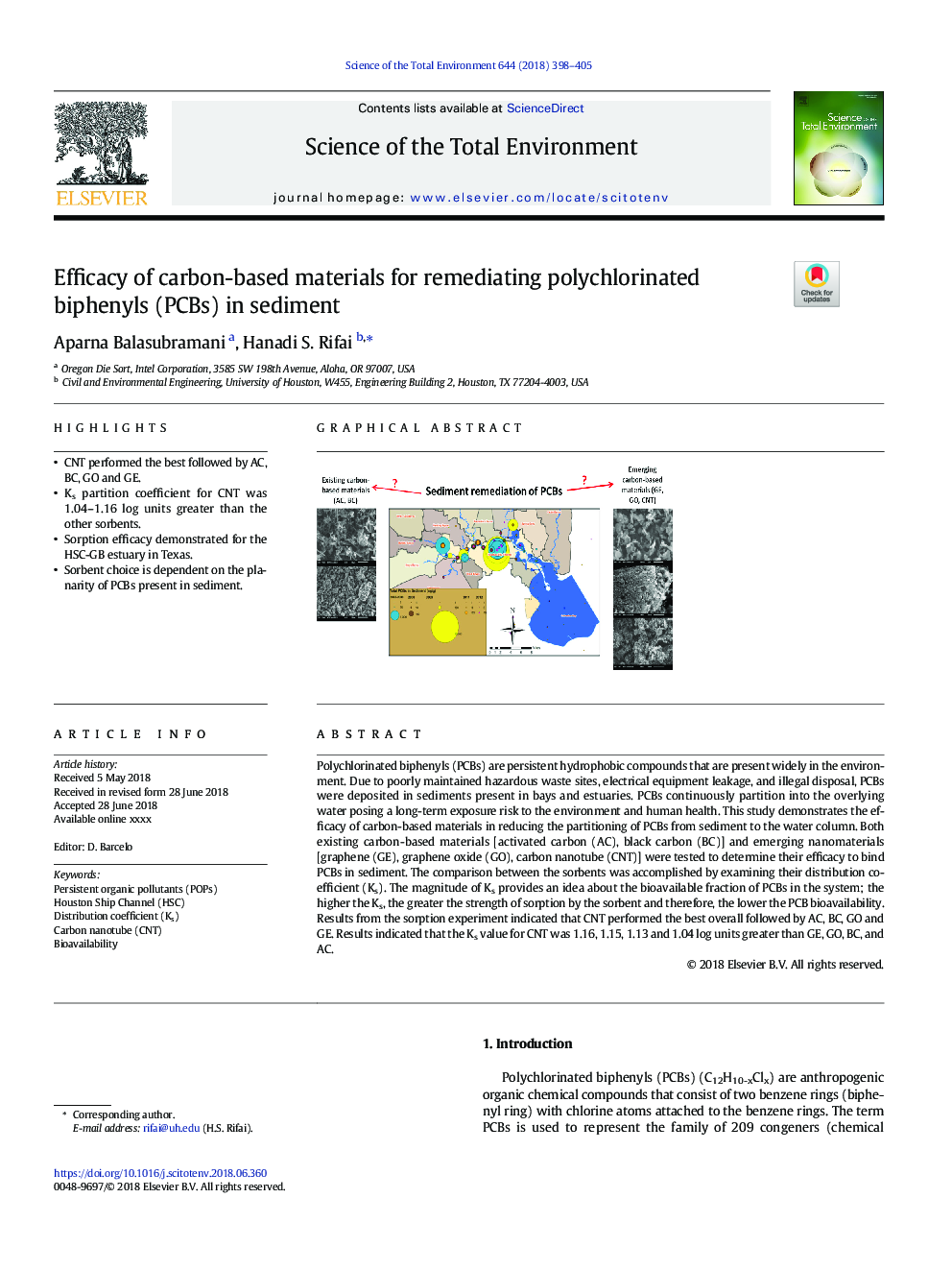 Efficacy of carbon-based materials for remediating polychlorinated biphenyls (PCBs) in sediment