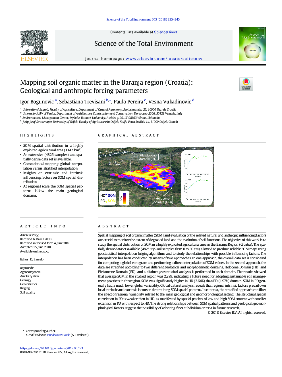 نقشه برداری مواد آلی خاک در منطقه برنجا (کرواسی): پارامترهای جبری زمین شناسی و انفجاری 