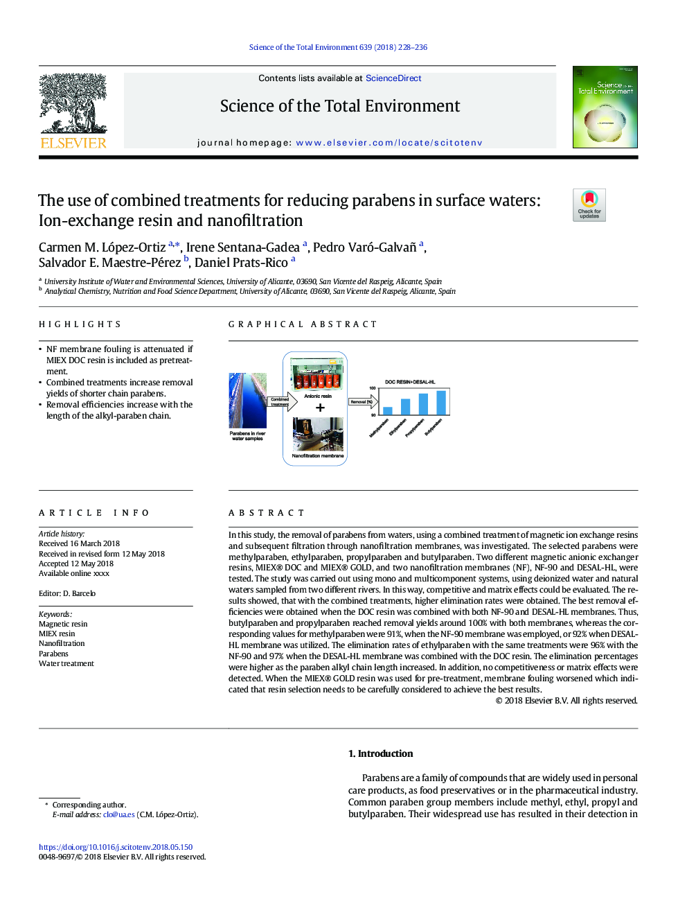 استفاده از ترکیبات ترکیبی برای کاهش پارابنها در آبهای سطحی: رزین یون تبادل و نانوفیلتراسیون 
