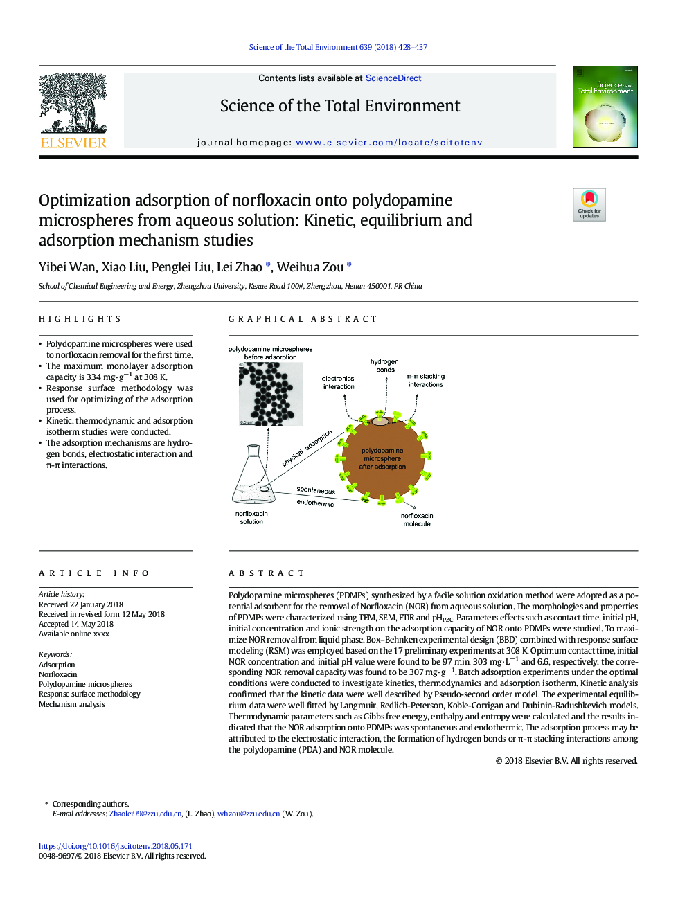 جذب بهینه سازی نورفلوکساسین بر میکروسکپ های پلیدوپامین از محلول های آبی: مطالعات مکانیک، تعادل و جذب 
