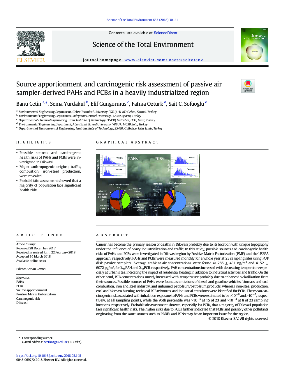 Source apportionment and carcinogenic risk assessment of passive air sampler-derived PAHs and PCBs in a heavily industrialized region
