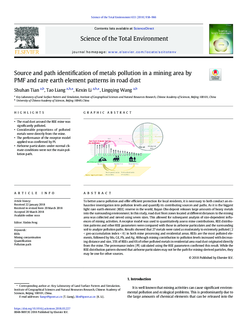 Source and path identification of metals pollution in a mining area by PMF and rare earth element patterns in road dust