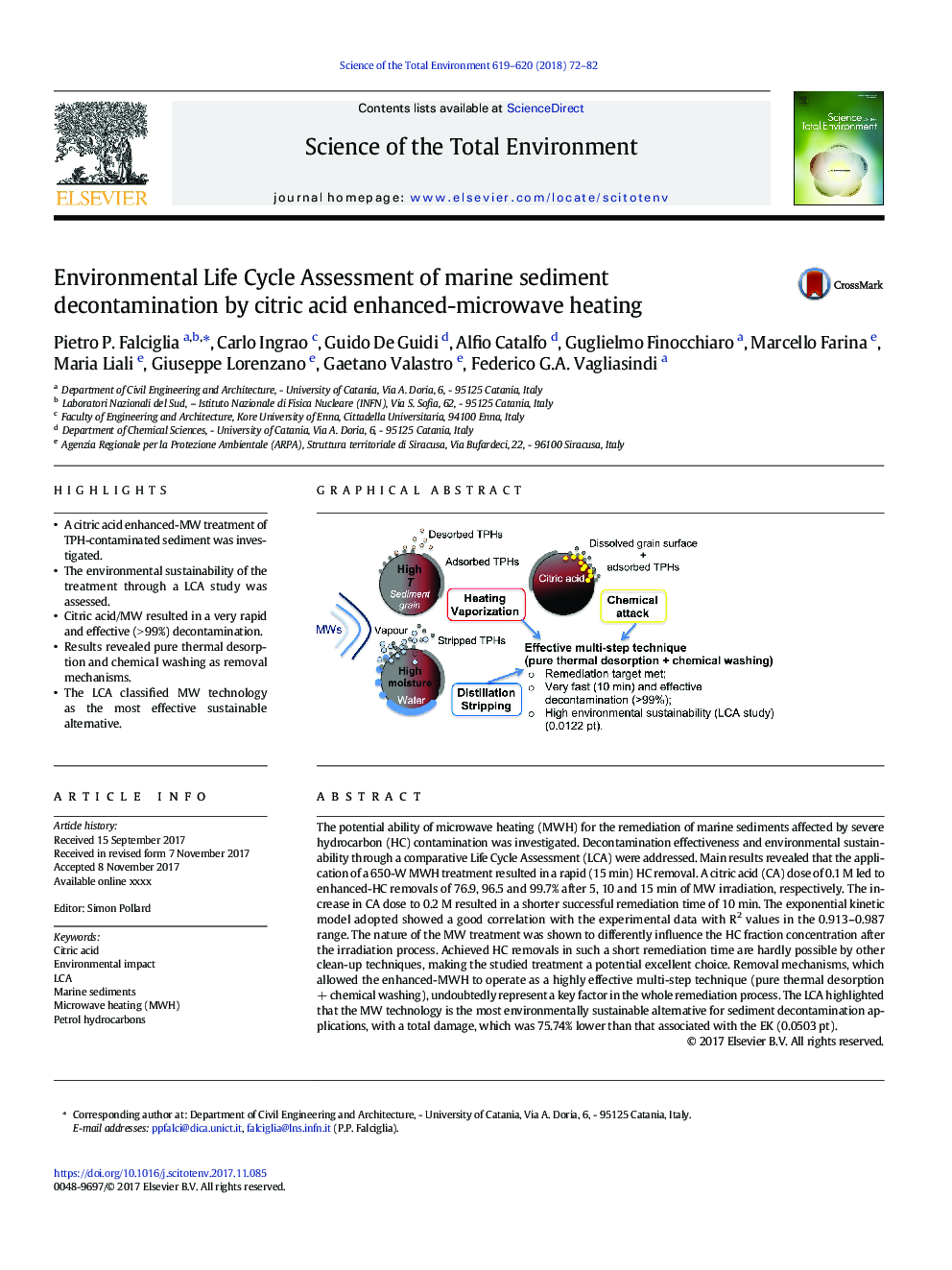 ارزیابی چرخه عمر زیست محیطی از تصفیه رسوبات دریایی توسط گرم شدن مایکروویو با اسید سیتریک 