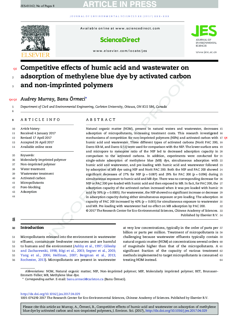 اثرات رقابتی اسید هومیک و فاضلاب بر جذب رنگ متیلن آبی با کربن فعال و پلیمرهای غیر مخرب 