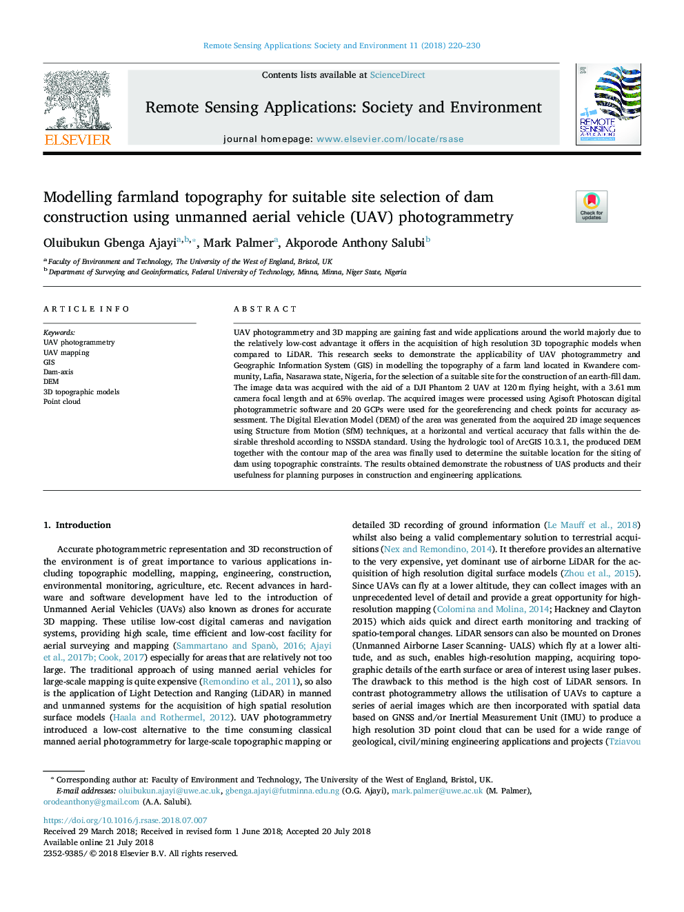 Modelling farmland topography for suitable site selection of dam construction using unmanned aerial vehicle (UAV) photogrammetry