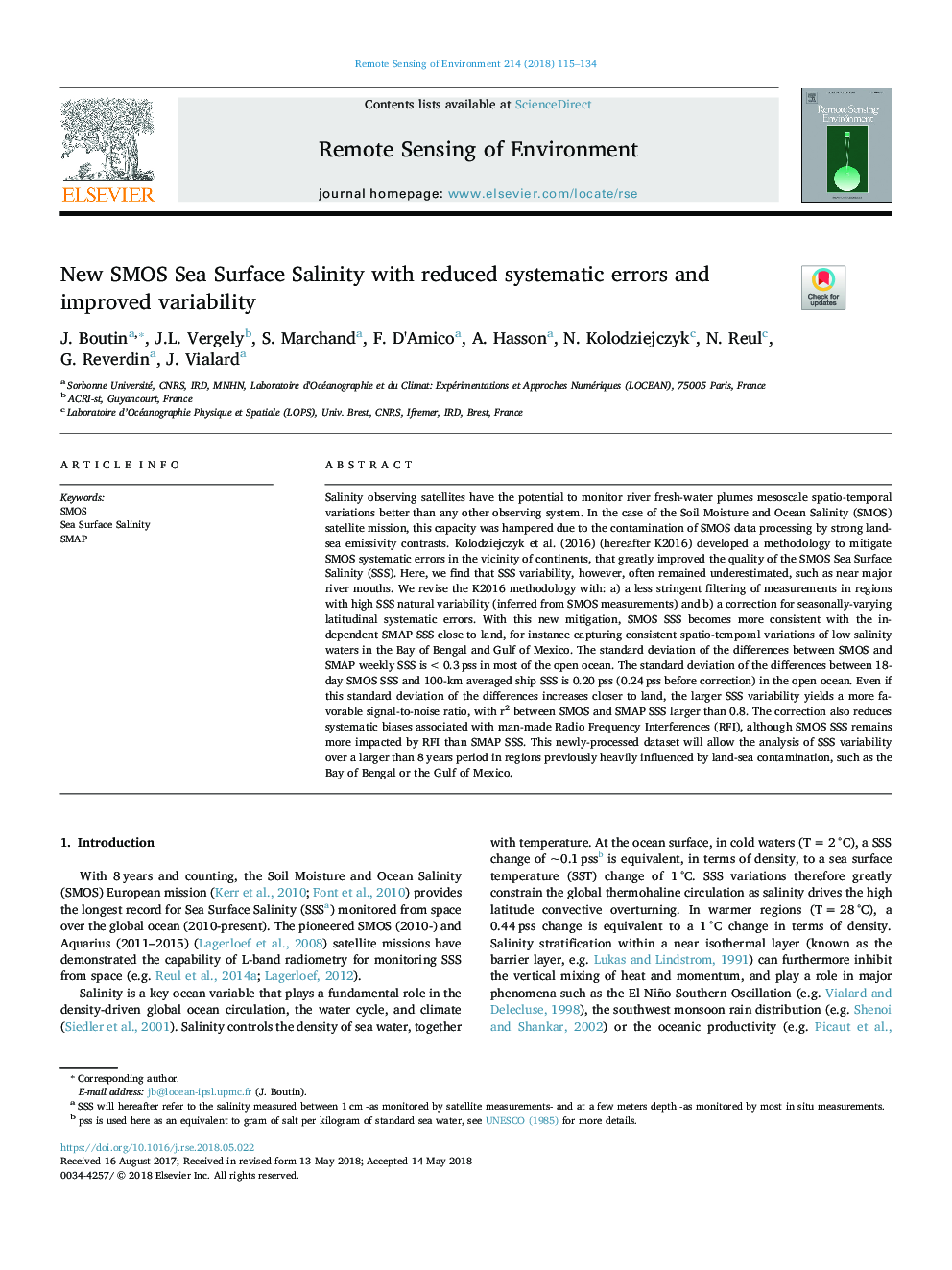 New SMOS Sea Surface Salinity with reduced systematic errors and improved variability