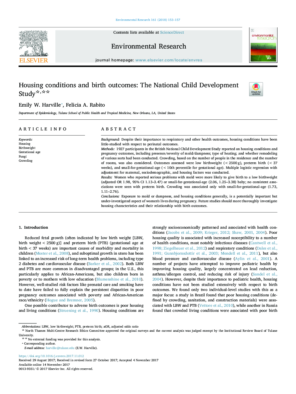 شرایط مسکن و نتایج تولد: مطالعه ملی توسعه کودک 
