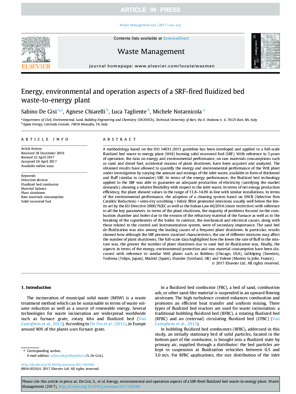 Energy, environmental and operation aspects of a SRF-fired fluidized bed waste-to-energy plant
