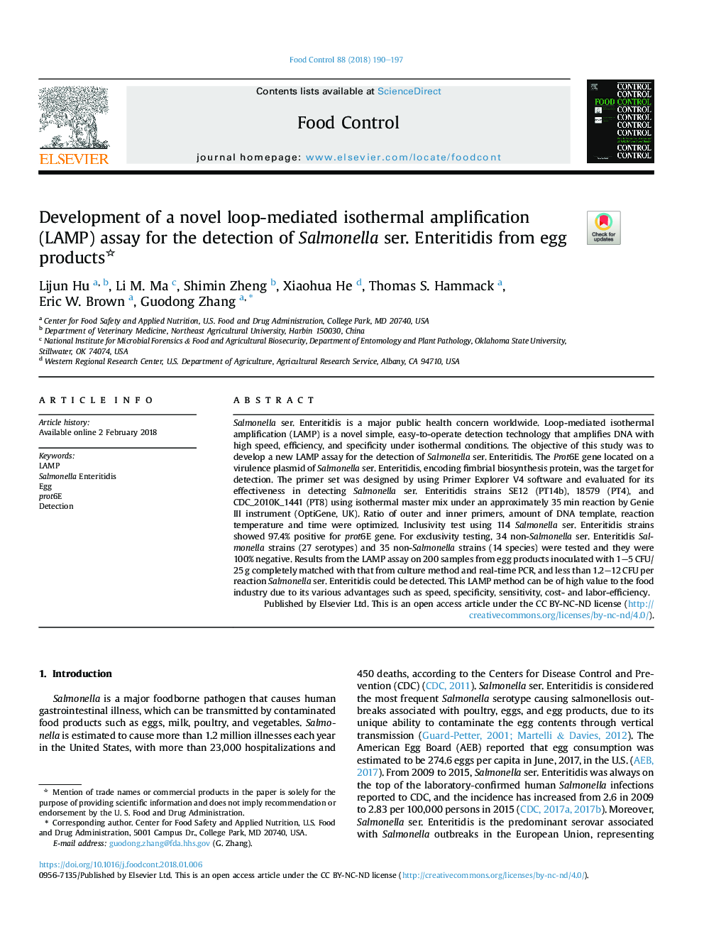 Development of a novel loop-mediated isothermal amplification (LAMP) assay for the detection of Salmonella ser. Enteritidis from egg products