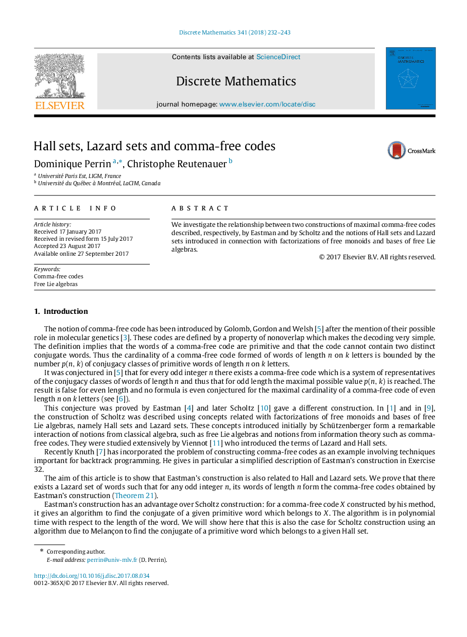 Hall sets, Lazard sets and comma-free codes