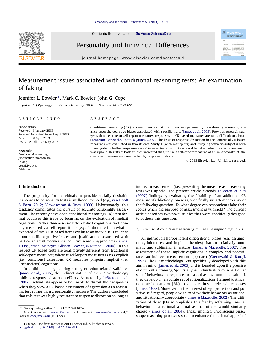 Measurement issues associated with conditional reasoning tests: An examination of faking