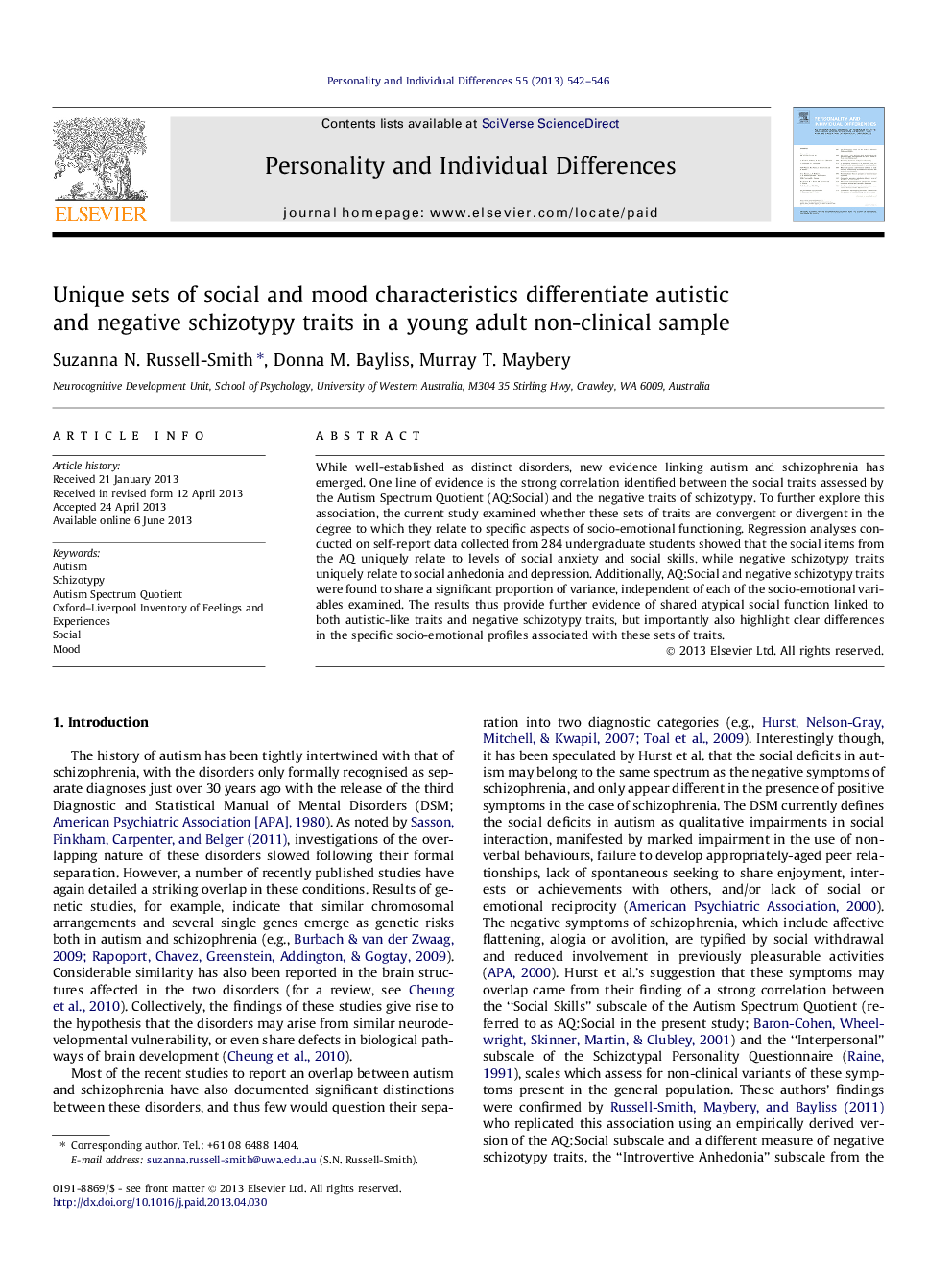 Unique sets of social and mood characteristics differentiate autistic and negative schizotypy traits in a young adult non-clinical sample