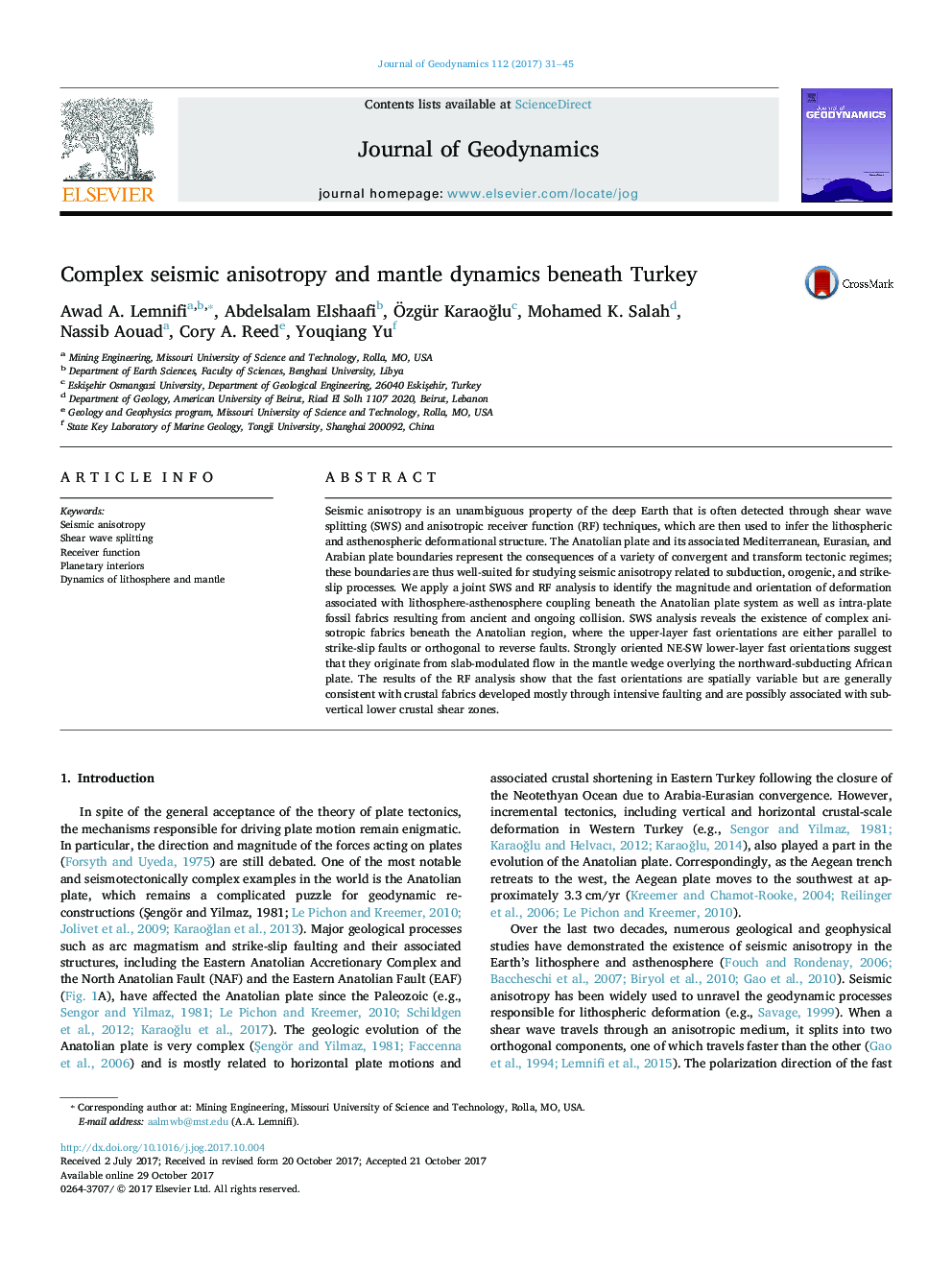 Complex seismic anisotropy and mantle dynamics beneath Turkey