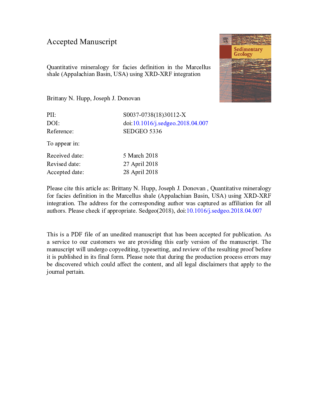 Quantitative mineralogy for facies definition in the Marcellus Shale (Appalachian Basin, USA) using XRD-XRF integration