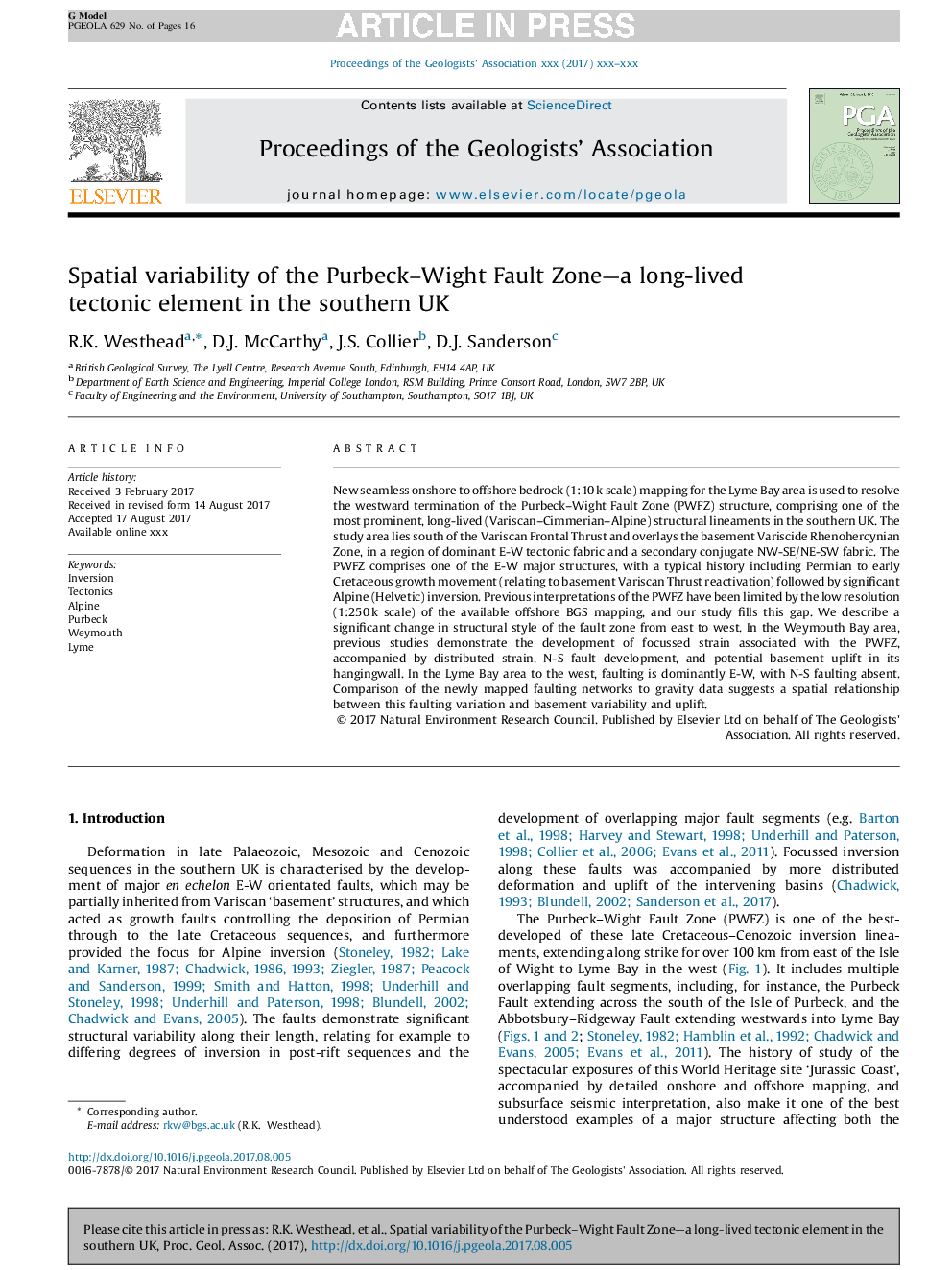 Spatial variability of the Purbeck-Wight Fault Zone-a long-lived tectonic element in the southern UK