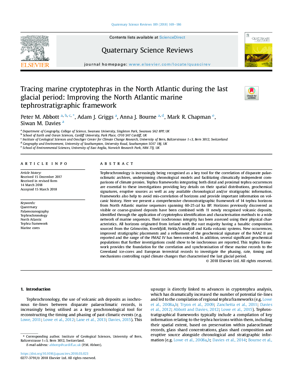 ردیابی کریپتوفراس دریایی در اقیانوس اطلس شمالی در آخرین دوره یخبندان: بهبود چارچوب تفتروستاتوگرافی دریای شمال آتلانتیک