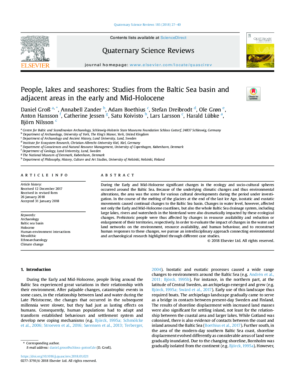 مردم، دریاچه ها و دریاچه ها: مطالعات حوضه دریای بالتیک و مناطق مجاور در اوایل و میانه هولزن
