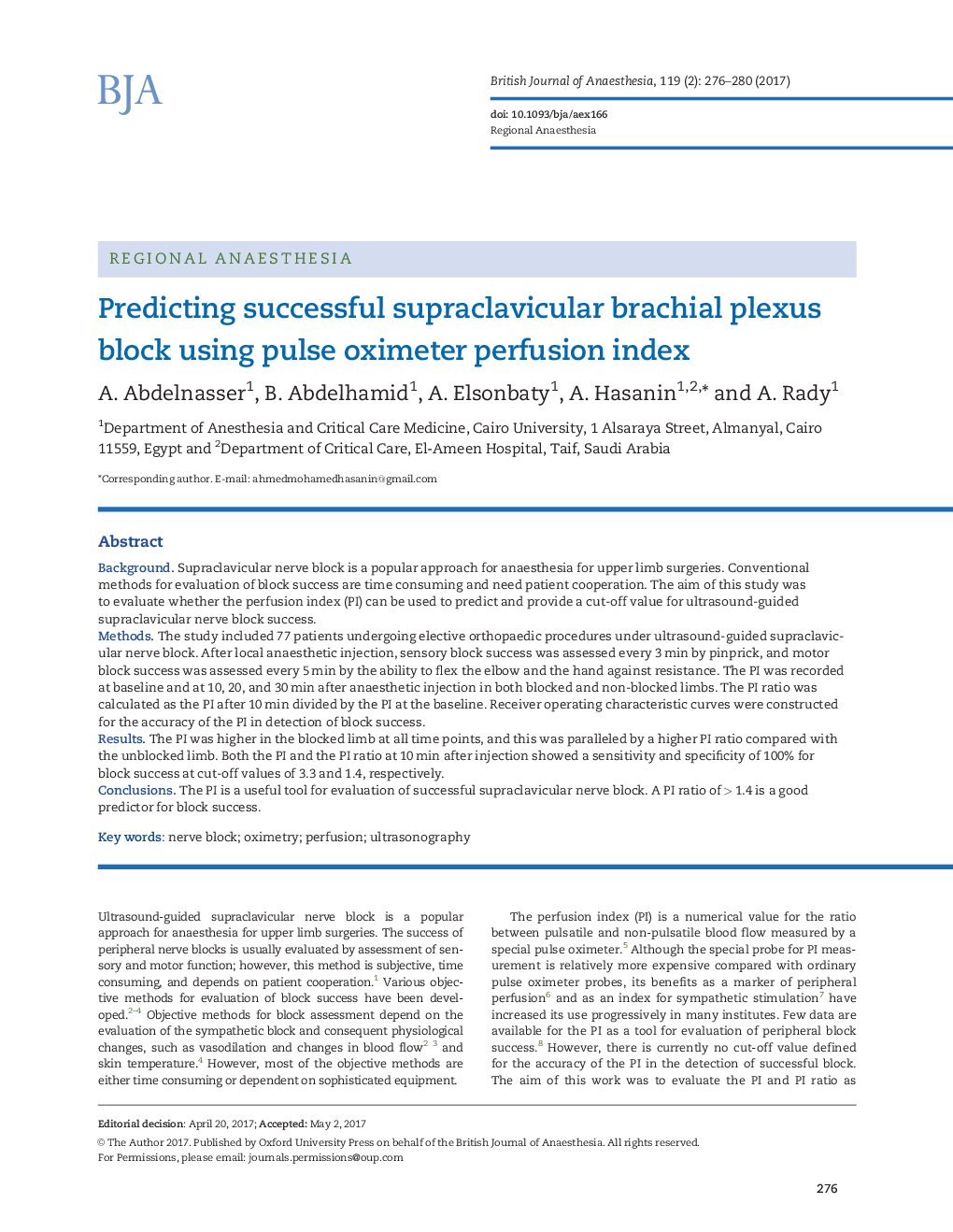پیش بینی بلوک انعقادی برونچی مغزی موفق با استفاده از شاخص پرفیوژن پالس اکسیمتر 