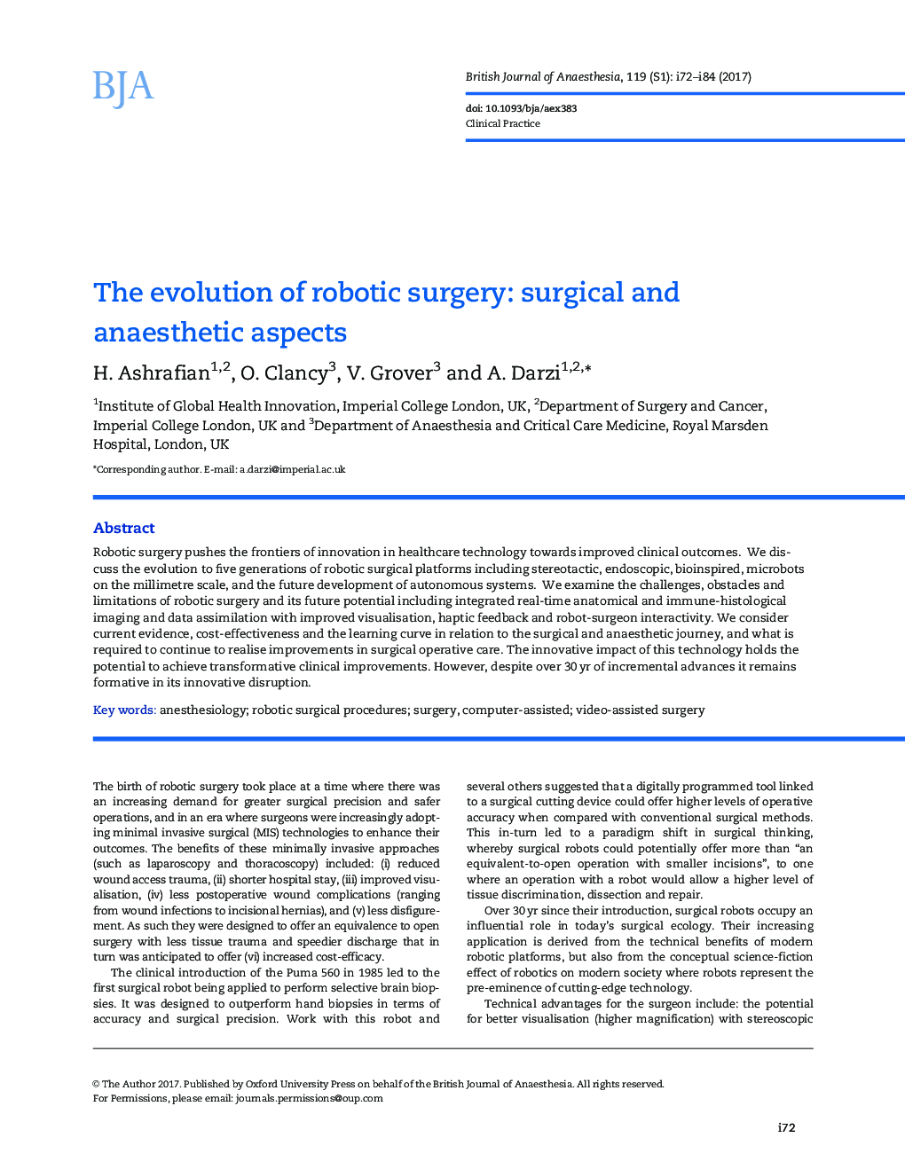تکامل جراحی روبوتیک: جنبه های جراحی و بیهوشی 