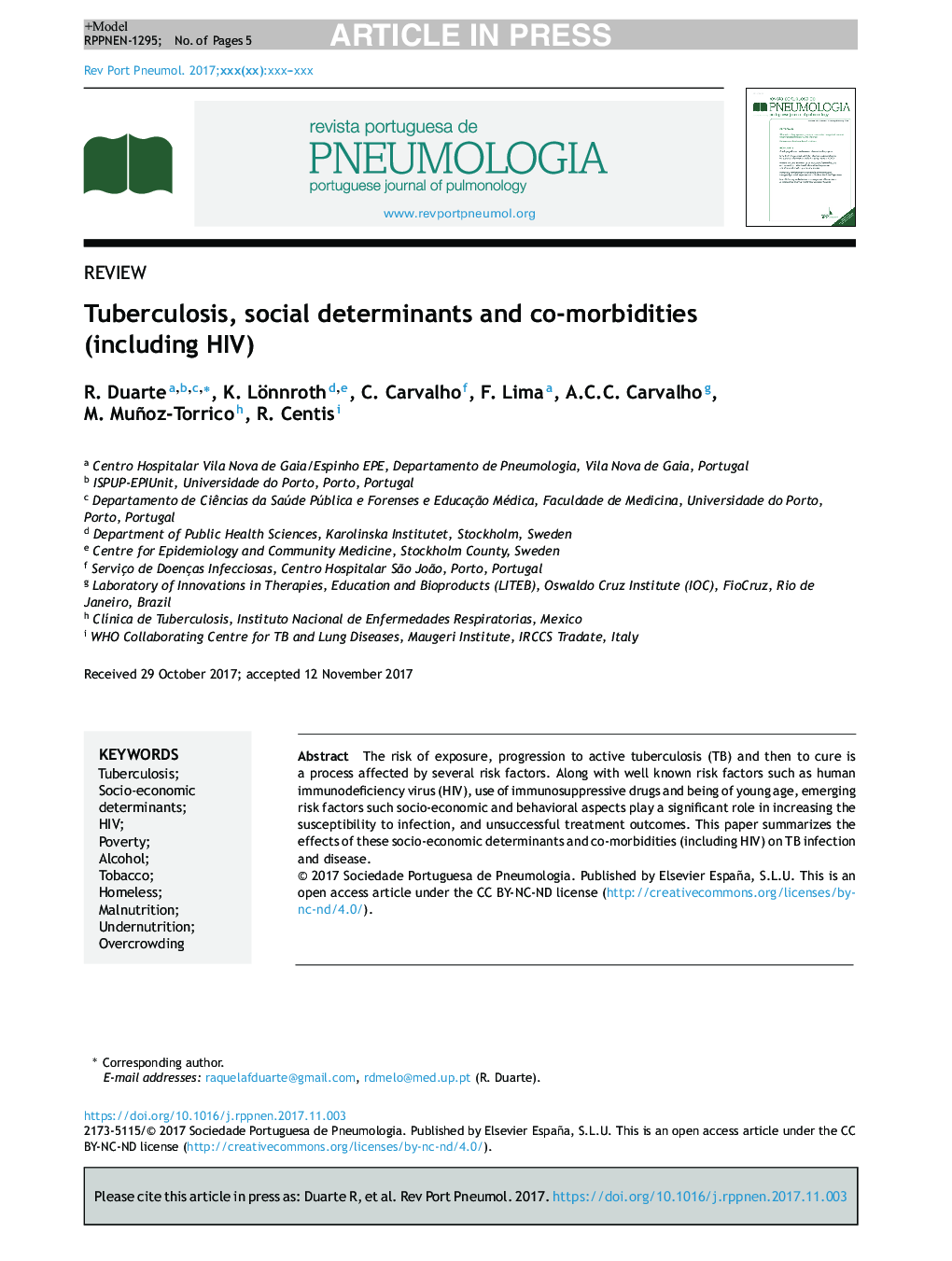 Tuberculosis, social determinants and co-morbidities (including HIV)