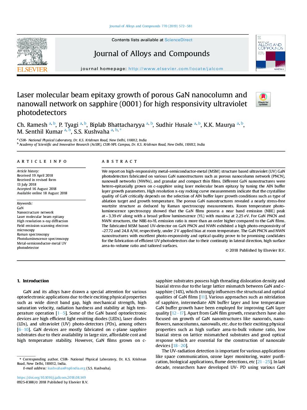 Laser molecular beam epitaxy growth of porous GaN nanocolumn and nanowall network on sapphire (0001) for high responsivity ultraviolet photodetectors